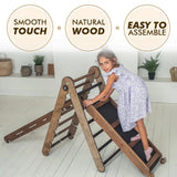 The 4in1 Montessori Climbing Set consists of: Triangle Ladder + Arch/Rocker + Slide Board/Ramp + Net – Chocolate from Goodevas
