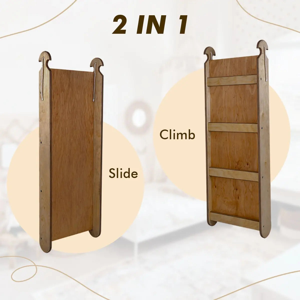 The 4in1 Montessori Climbing Set consists of: Triangle Ladder + Arch/Rocker + Slide Board/Ramp + Net – Chocolate from Goodevas