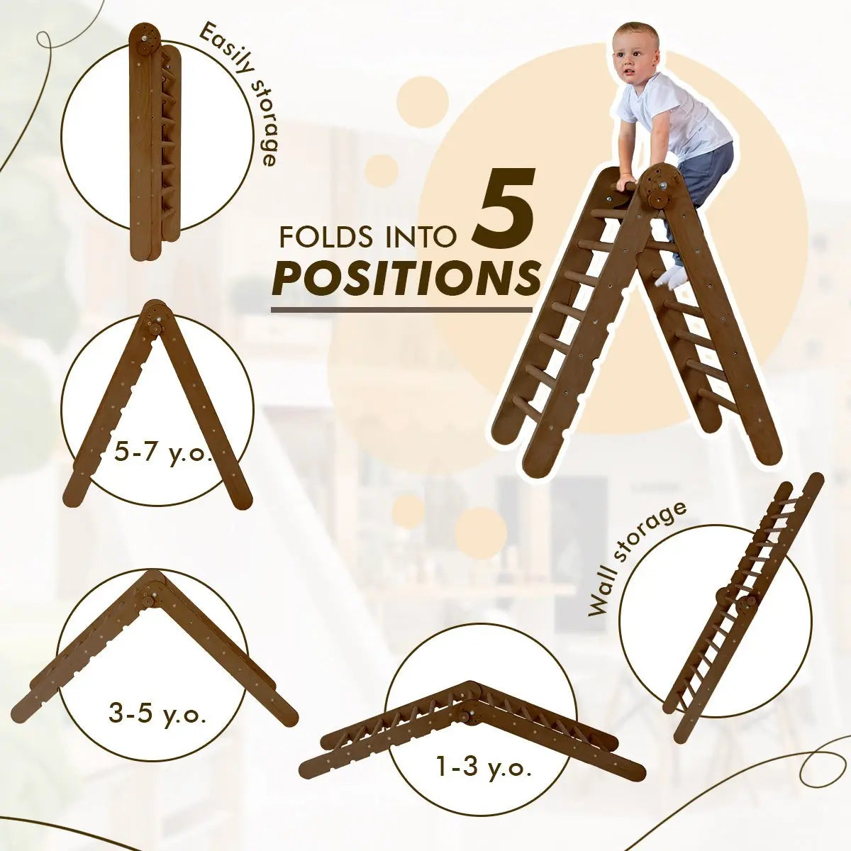 The 4in1 Montessori Climbing Set consists of: Triangle Ladder + Arch/Rocker + Slide Board/Ramp + Net – Chocolate from Goodevas