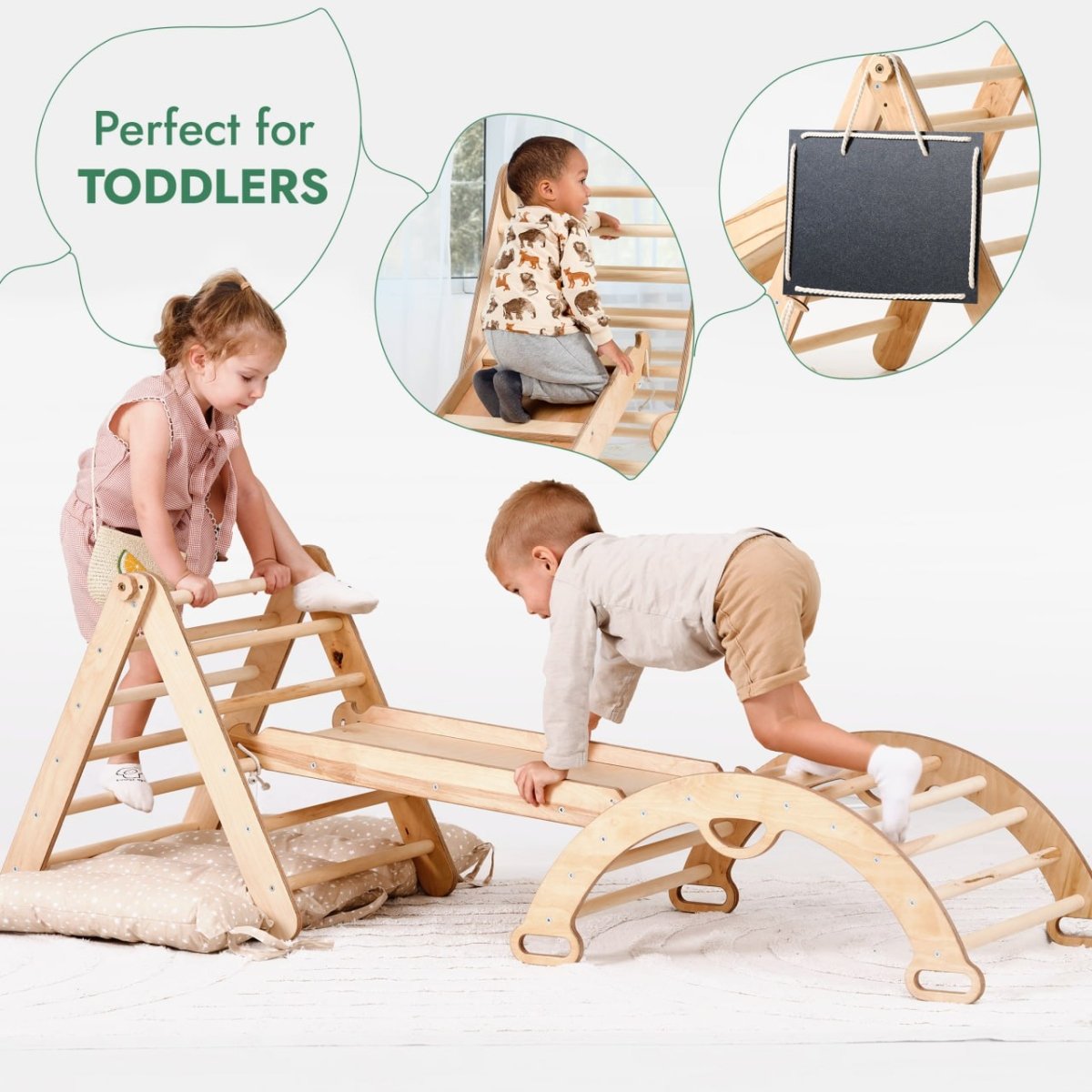 4in1 Montessori Climbing Set: Triangle Ladder + Climbing Arch + Slide Board + Cushion (1-3 y.o) from Goodevas