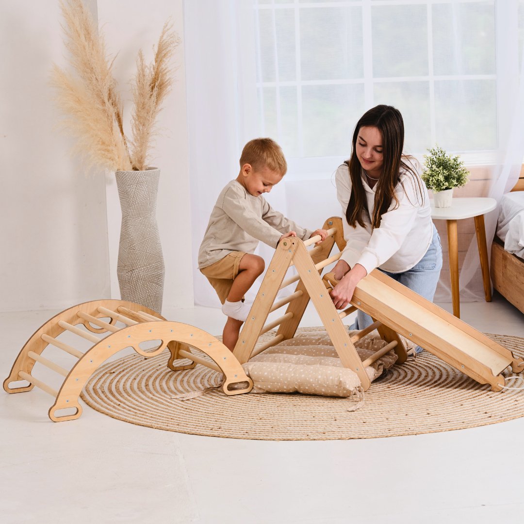 4in1 Montessori Climbing Set: Triangle Ladder + Climbing Arch + Slide Board + Cushion (1-3 y.o) from Goodevas