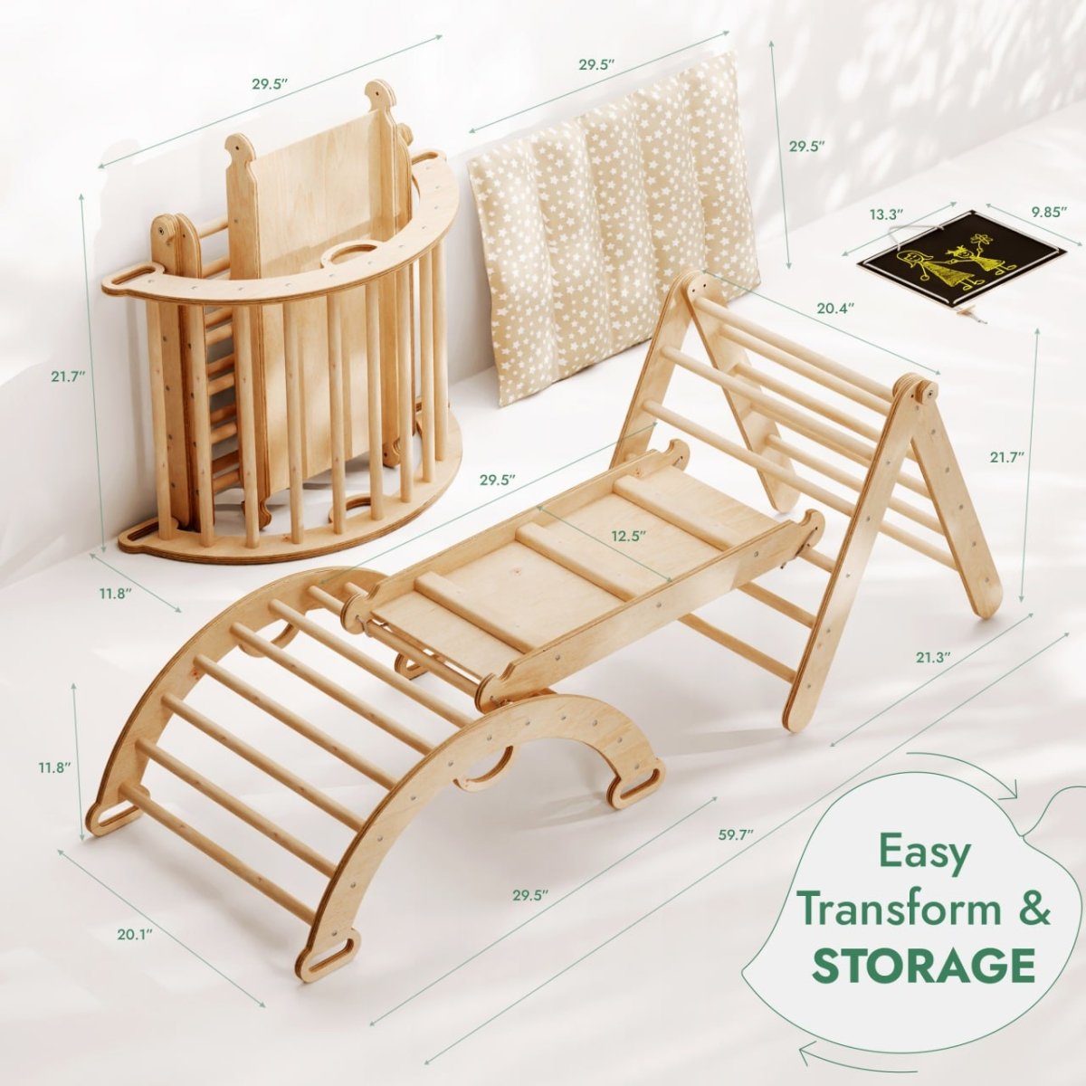 4in1 Montessori Climbing Set: Triangle Ladder + Climbing Arch + Slide Board + Cushion (1-3 y.o) from Goodevas