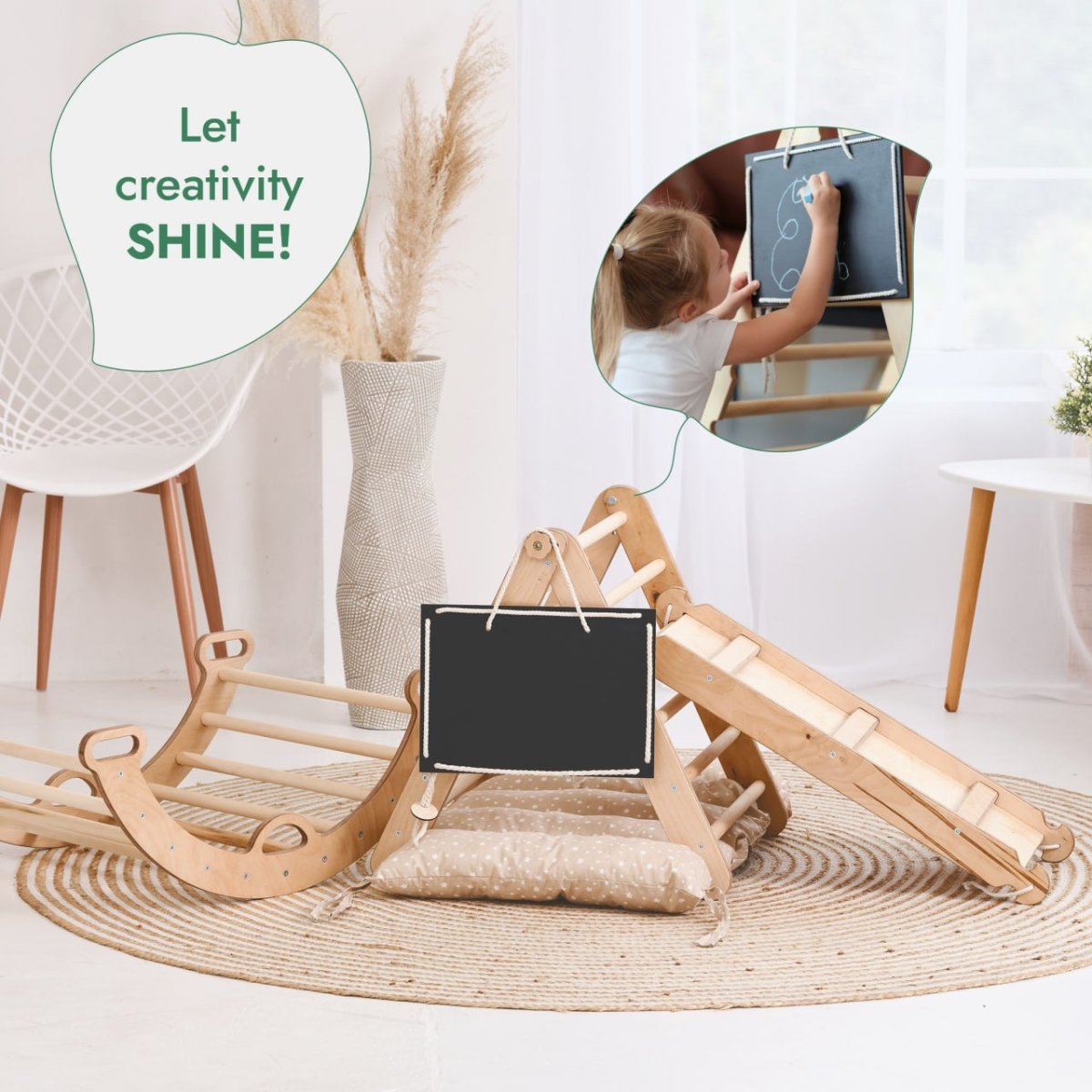 4in1 Montessori Climbing Set: Triangle Ladder + Climbing Arch + Slide Board + Cushion (1-3 y.o) from Goodevas