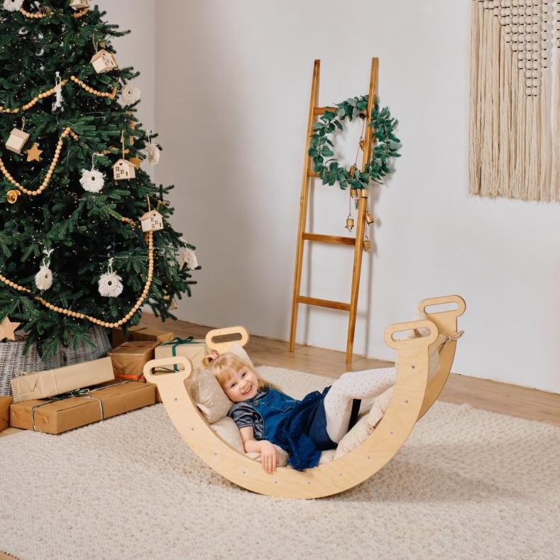 4in1 Montessori Climbing Set: Triangle Ladder + Climbing Arch + Slide Board & Cushion – Beige from Goodevas