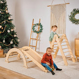 4in1 Montessori Climbing Set: Triangle Ladder + Climbing Arch + Slide Board & Cushion – Beige from Goodevas