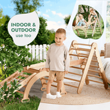 4in1 Montessori Climbing Set: Triangle Ladder + Climbing Arch + Slide Board + Net – Beige from Goodevas