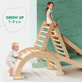 4in1 Montessori Climbing Set: Triangle Ladder + Climbing Arch + Slide Board + Net – Beige from Goodevas