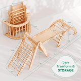 4in1 Montessori Climbing Set: Triangle Ladder + Climbing Arch + Slide Board + Net – Beige from Goodevas