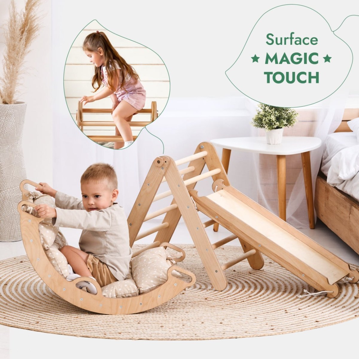 4in1 Montessori Climbing Set: Triangle Ladder + Climbing Arch + Slide Board + Cushion (1-3 y.o) from Goodevas