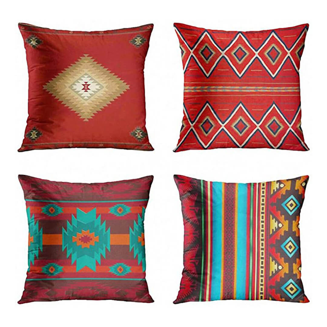 Red Rustic Aztec Cushion Covers from Moderny