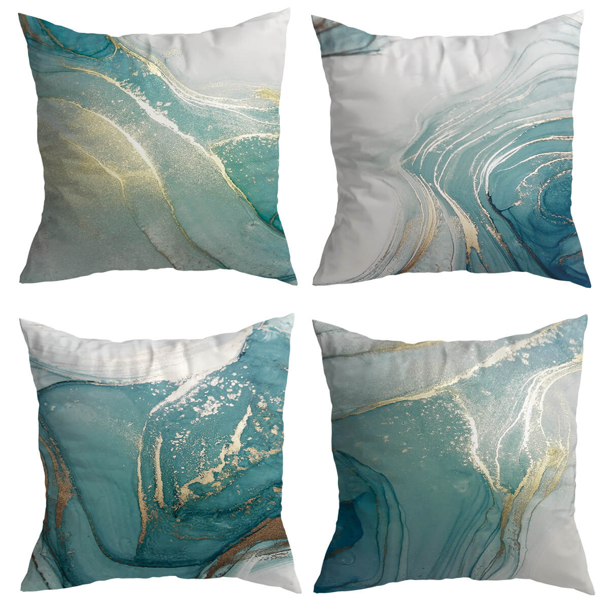 Turquoise Gold Marble Pattern Cushion Covers from Moderny