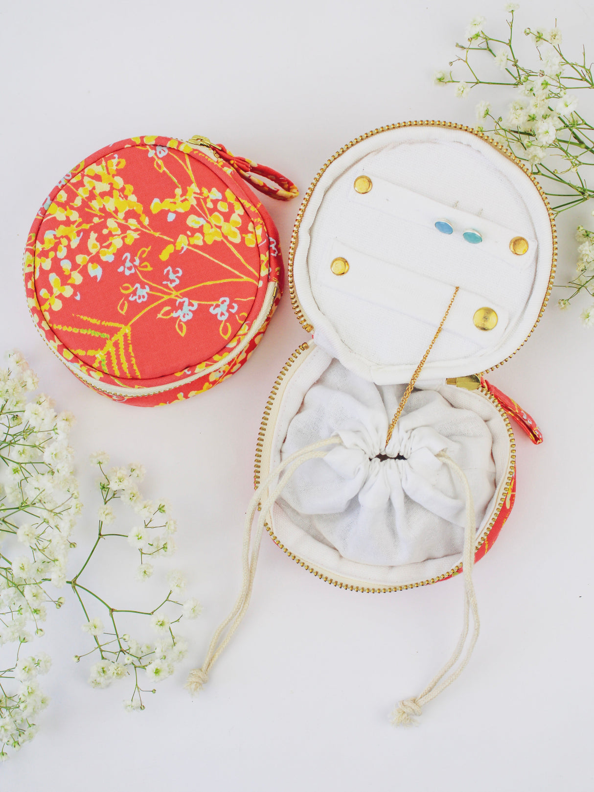 Coral Meadow Flowers Jewelry Pouch from Ash & Rose