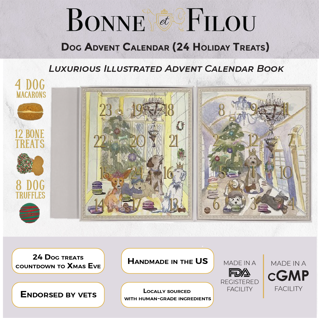 Dog Treats Advent Calendar - 24 Holiday Treats for Dogs from Bonne et Filou