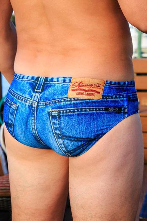 The Daytona Dong Sarong | Denim Print Swim Brief from Shinesty