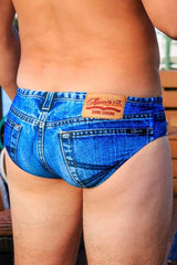 The Daytona Dong Sarong | Denim Print Swim Brief from Shinesty