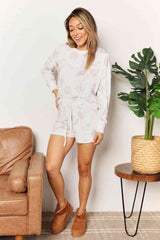 Double Take Floral Long Sleeve Top and Shorts Loungewear Set from Enfance-Heureuse