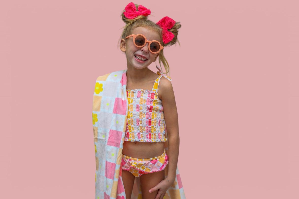 SUMMER SUNSET CHECKERS DREAM SMOCKED TANKINI TWO PIECE SWIM SUIT from DREAM BIG LITTLE CO
