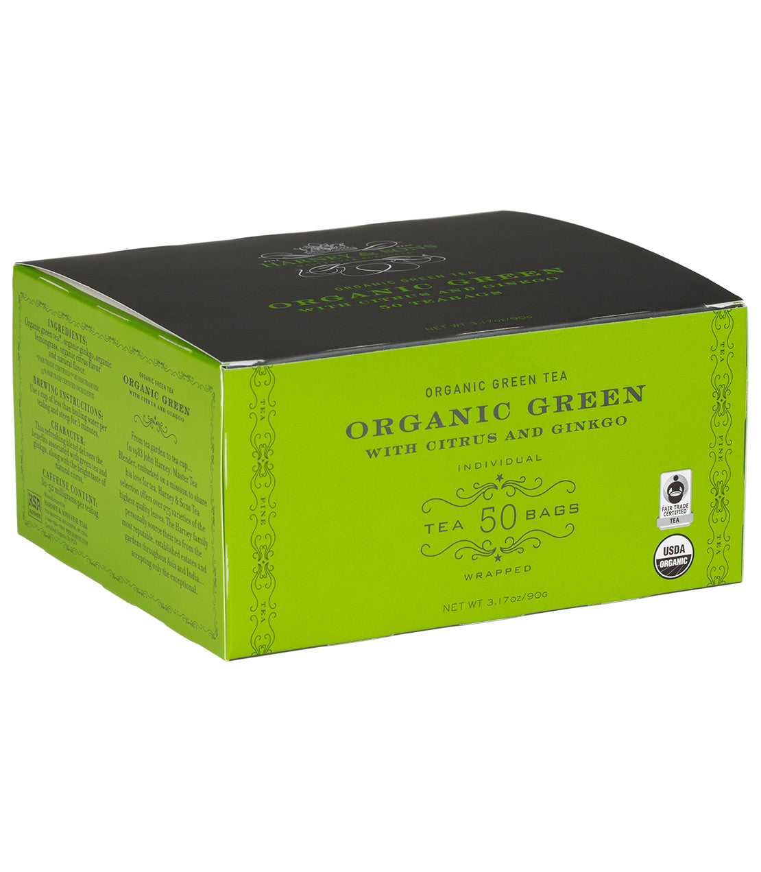 Organic Green with Citrus & Ginkgo, Box of 50 Wrapped Teabags from Harney & Sons Fine Teas