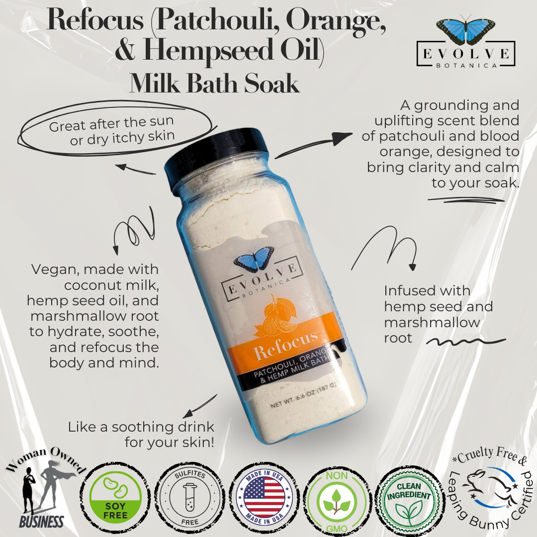 Milk Bath - Refocus (Patchouli, Orange, & Hempseed Oil) from Evolve Botanica