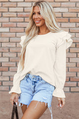 Beige Ruffled Flounce Sleeve Corduroy Blouse from MsDressly