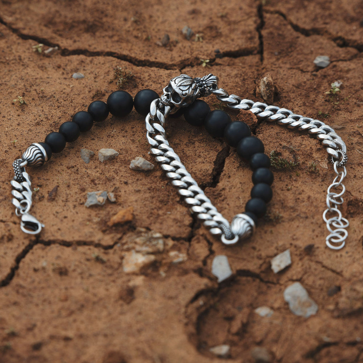 Skullistic Double Layer Obsidian Bracelet from Zapps Clothing
