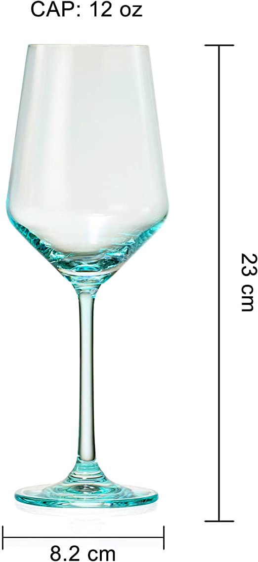 Colored Crystal Wine Glass Set of 6, Gift For Mothers Day, Her, Wife, Mom Friend - Large 12 oz Glasses, Unique Italian Style Tall Drinkware - Red & White, Dinner, Beautiful Glassware - (Summer) from The Wine Savant
