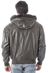 REED Men's Hooded Leather Bomber Jacket with Zip Out - Imported from Reed Leather