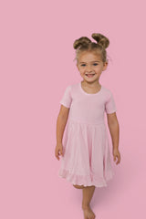 PINK ROSE RIB RUFFLE DRESS from DREAM BIG LITTLE CO