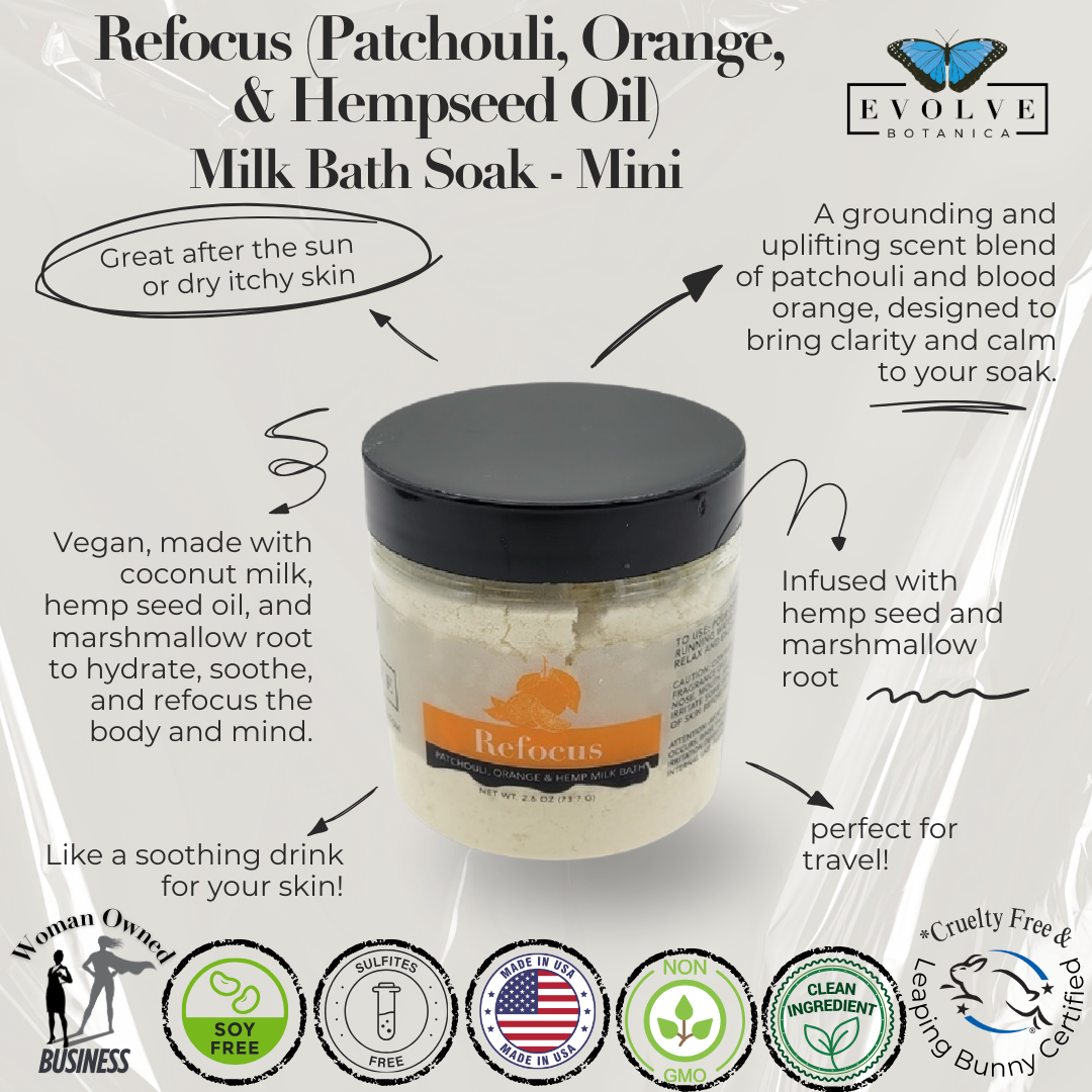Milk Bath - Refocus (Patchouli, Orange, & Hempseed Oil) Mini from Evolve Botanica
