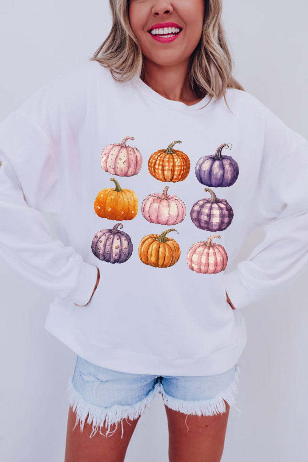Beige Thanksgiving Halloween Pumpkin Graphic Pullover Sweatshirt from MsDressly