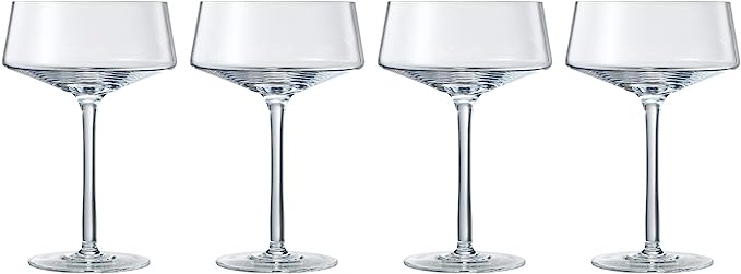 Luxury Martini Glass Set of 4 | 10oz | Crystal Luxury Martini with Silver Spoon, Premium Hand-Blown | Classic Cocktail & Champagne Clear Coupes For Manhattan, Cosmopolitan, Sidecar, Speakeasy Goblets from The Wine Savant