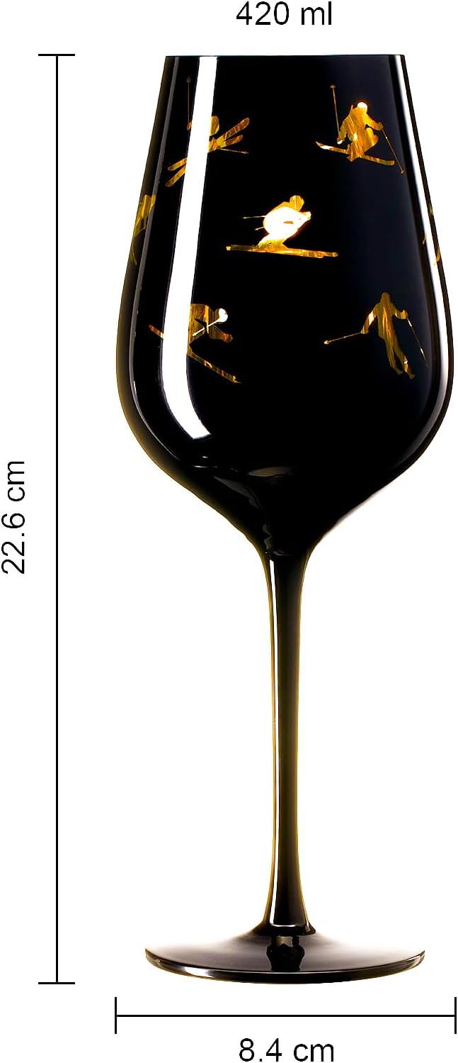 Crystal Stemmed Skiing, Apres Ski Skiier Wine Glasses Goblets - 1 Glass - 14oz from The Wine Savant