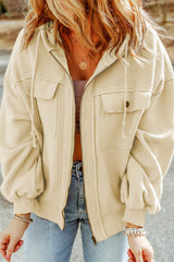 Apricot Flap Pocket Drawstring Hood Zip Up Jacket from MsDressly