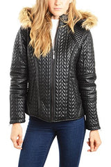 REED Women's Designer Coat with Zip Out Hooded Faux Fur Leather Jacket - Imported From Reed Leather
