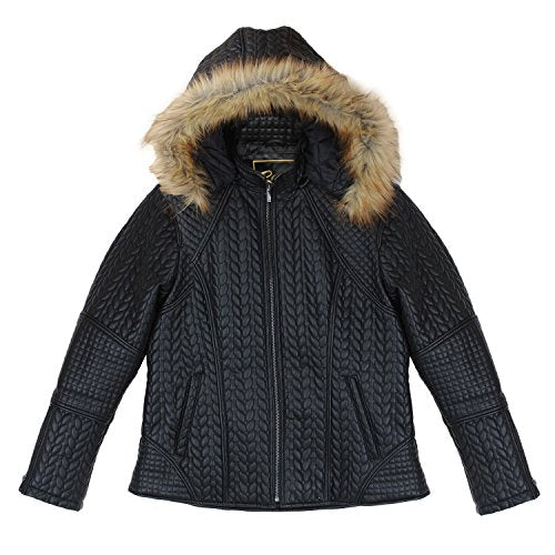 REED Women's Designer Coat with Zip Out Hooded Faux Fur Leather Jacket - Imported From Reed Leather