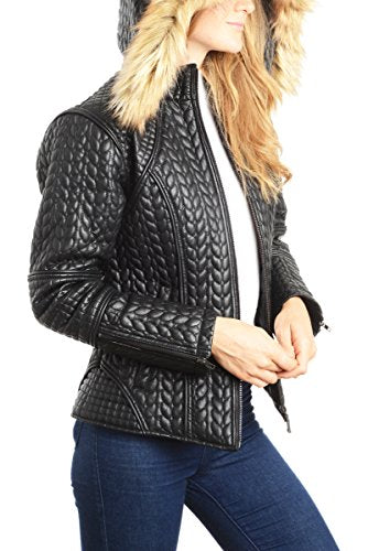 REED Women's Designer Coat with Zip Out Hooded Faux Fur Leather Jacket - Imported From Reed Leather