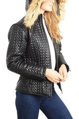REED Women's Designer Coat with Zip Out Hooded Faux Fur Leather Jacket - Imported From Reed Leather