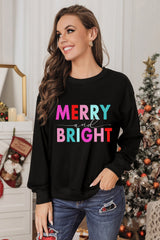 Black Colorful MERRY and BRIGHT Graphic Sweatshirt from MsDressly