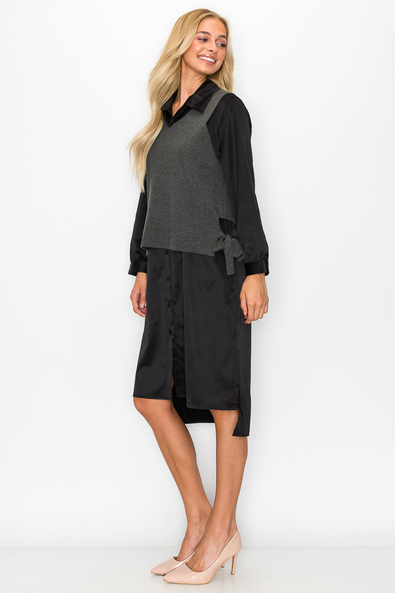 Whema Woven Shirt Dress with Detachable Sweater Knitted Vest from Joh Apparel