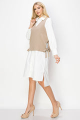 Whema Woven Shirt Dress with Detachable Sweater Knitted Vest from Joh Apparel