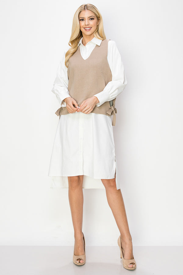 Whema Woven Shirt Dress with Detachable Sweater Knitted Vest from Joh Apparel