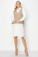 Whema Woven Shirt Dress with Detachable Sweater Knitted Vest from Joh Apparel