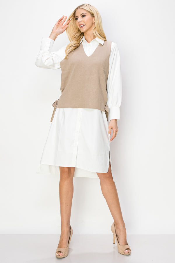 Whema Woven Shirt Dress with Detachable Sweater Knitted Vest from Joh Apparel