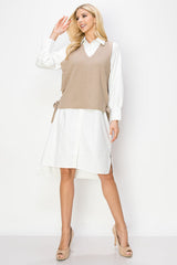 Whema Woven Shirt Dress with Detachable Sweater Knitted Vest from Joh Apparel