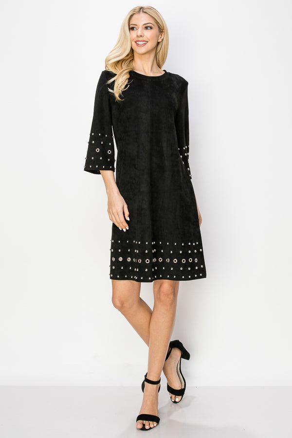 Aileene Stretch Suede Dress with Grommets from Joh Apparel