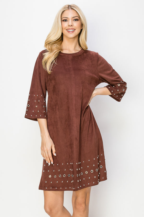 Aileene Stretch Suede Dress with Grommets from Joh Apparel