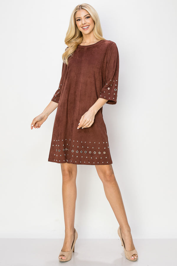 Aileene Stretch Suede Dress with Grommets from Joh Apparel