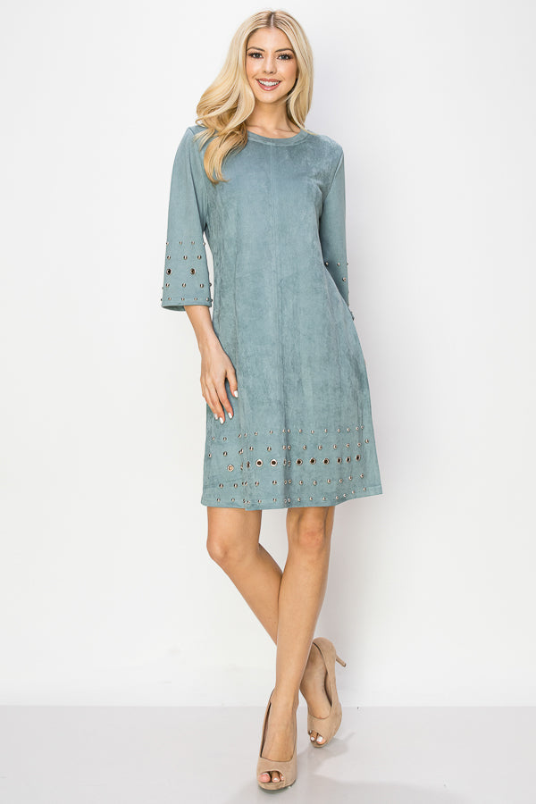 Aileene Stretch Suede Dress with Grommets from Joh Apparel
