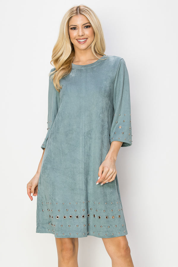 Aileene Stretch Suede Dress with Grommets from Joh Apparel