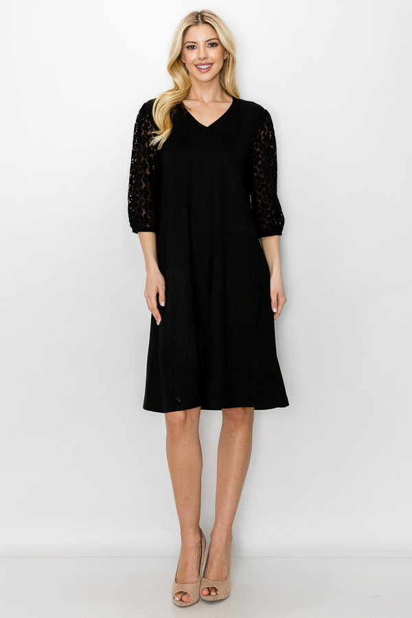 Angie Suede Dress with Crochet Lace Sleeves from Joh Apparel